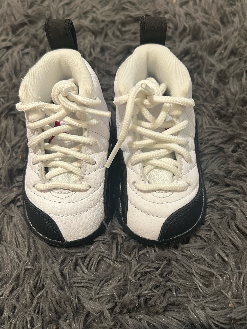 Baby Jordan 12 Retro Taxi Flip White and Black Athletic Sneakers